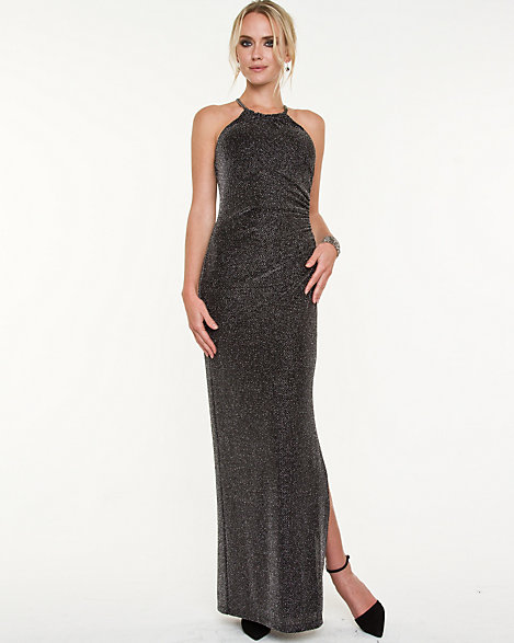 metallic halter gown