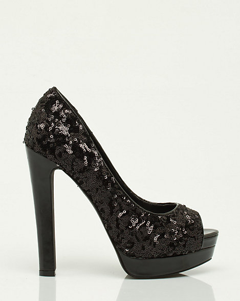sequin open toe heels