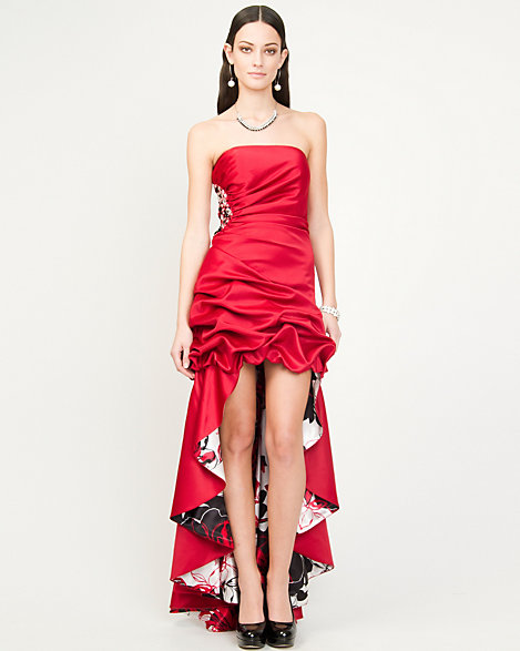 satin high low gown