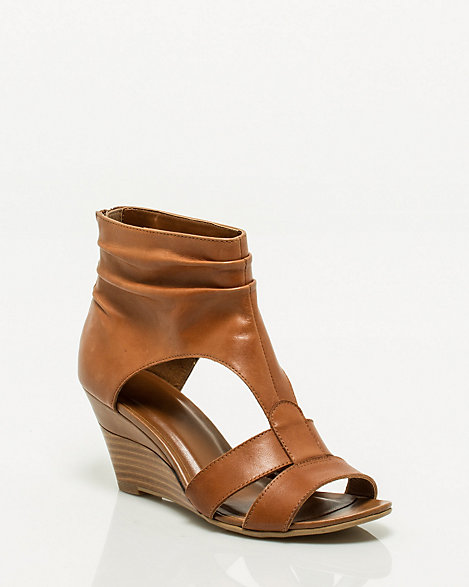 peep toe leather wedge