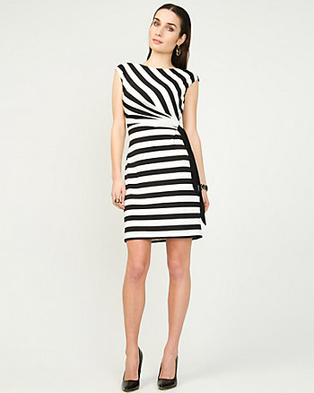 Stripe Knit Faux-Wrap Dress