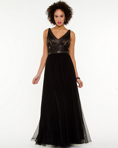 beaded v neck gown