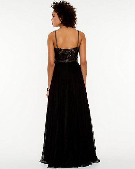 beaded v neck gown
