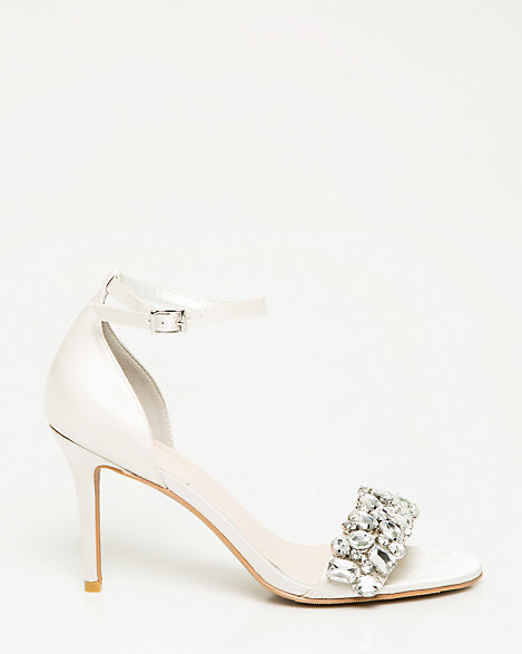 jeweled satin ankle strap heels