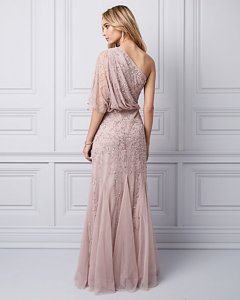 Le Château: Beaded Chiffon One Shoulder Gown