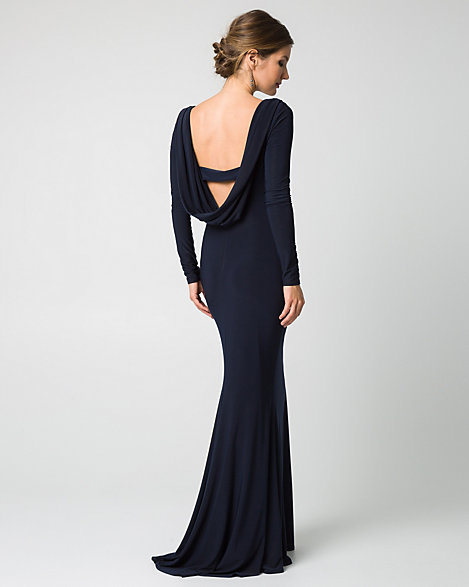 cowl back evening dress