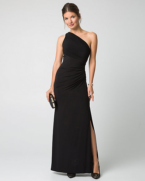 LE CHÂTEAU: Knit One-Shoulder Ruched Gown LE CHÂTEAU: Knit One-Shoulder Ruched Gown