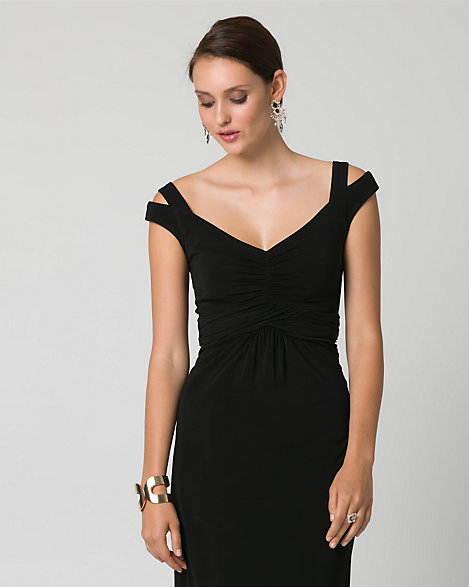 Le Château: Jersey Off-the-Shoulder Ruched Gown