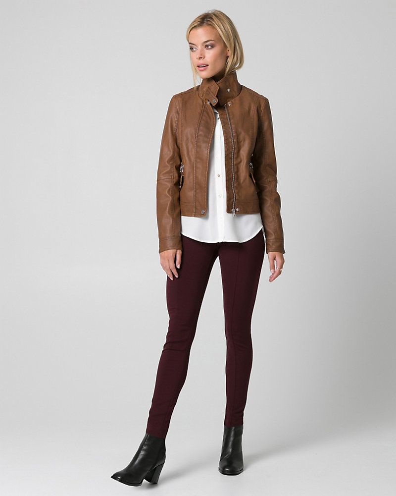 Le ChÂteau Two Tone Faux Leather Motorcycle Jacket