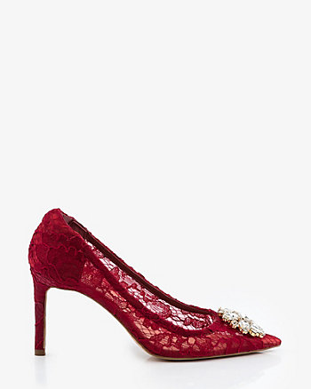 All Shoes Wedding Boutique Pumps Sandals Heels Le ChÂteau Brooch Embellished Lace Pointy Toe Pump