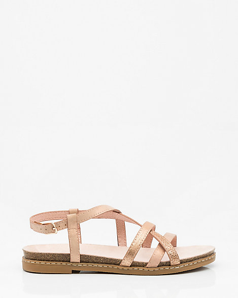 metallic strappy flat sandals