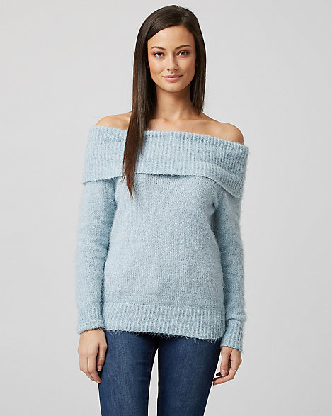 fitted off the shoulder sweater