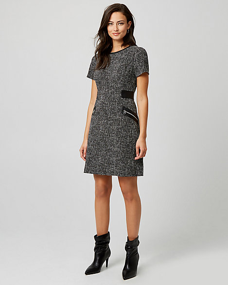 Tweed Crew Neck Tunic Dress Le Chateau