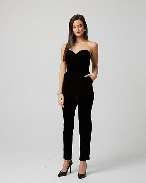 velvet strapless sweetheart jumpsuit