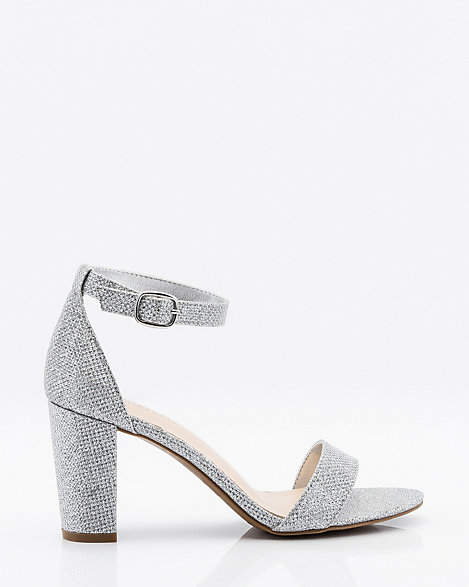 sparkly silver block heel sandals