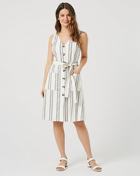 button front linen dress