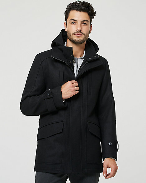 wool blend coat with hood