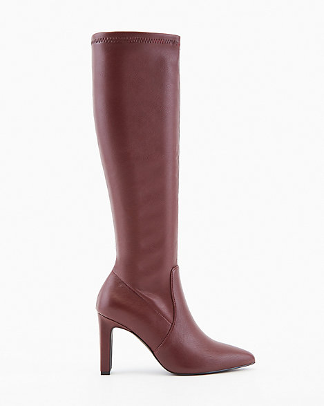 stretch leather knee high boots
