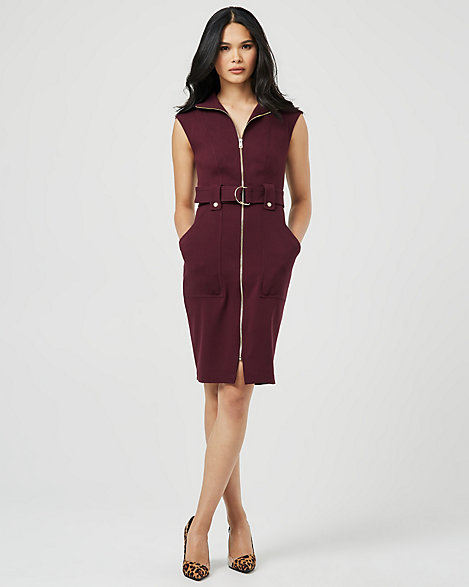 Double Weave Zip-Front Funnel Neck Dress | LE CHÂTEAU