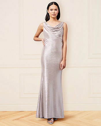 sparkle knit cowl neck gown